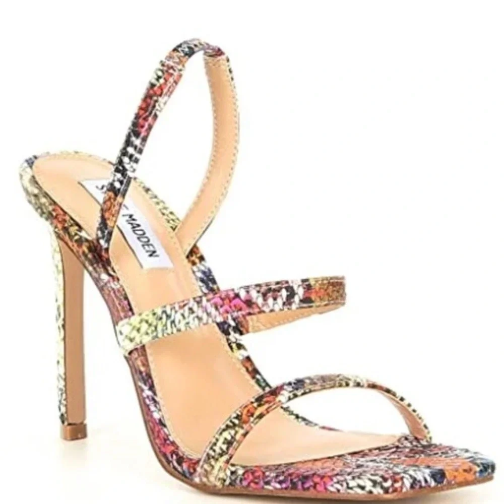 Steve Madden Gracey Stiletto‎ Heeled Sandal Rainbow Snake Print Sz 10 Multicolor